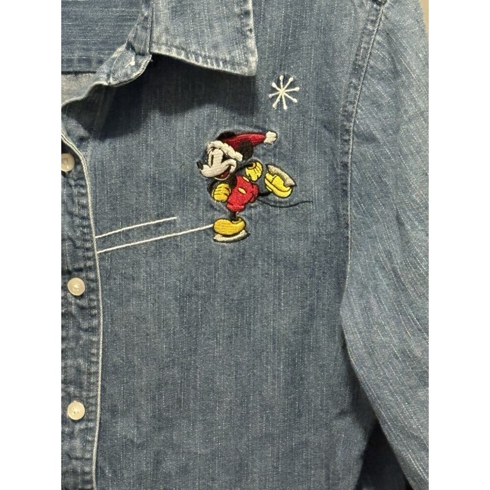 Disney Shopping Denim Holiday Christmas Embroidered Long Sleeve Top Size Large - Picture 3 of 8